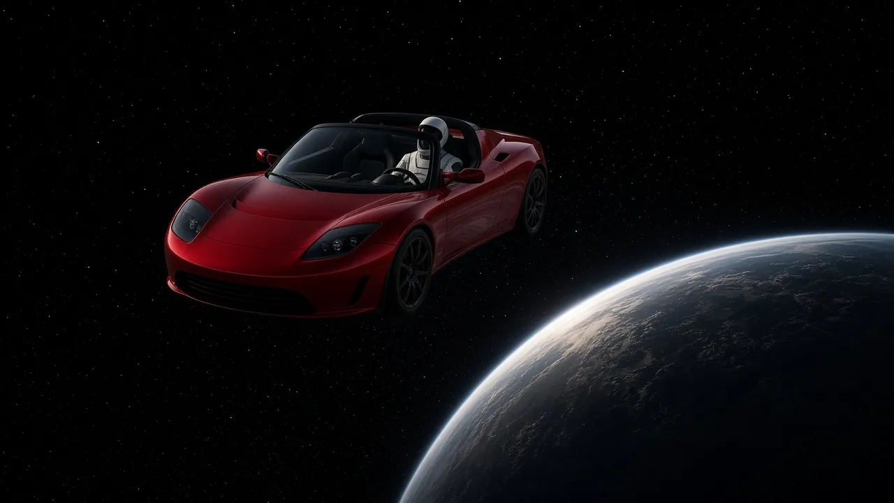 Roadster and Starman with Earth filling the view