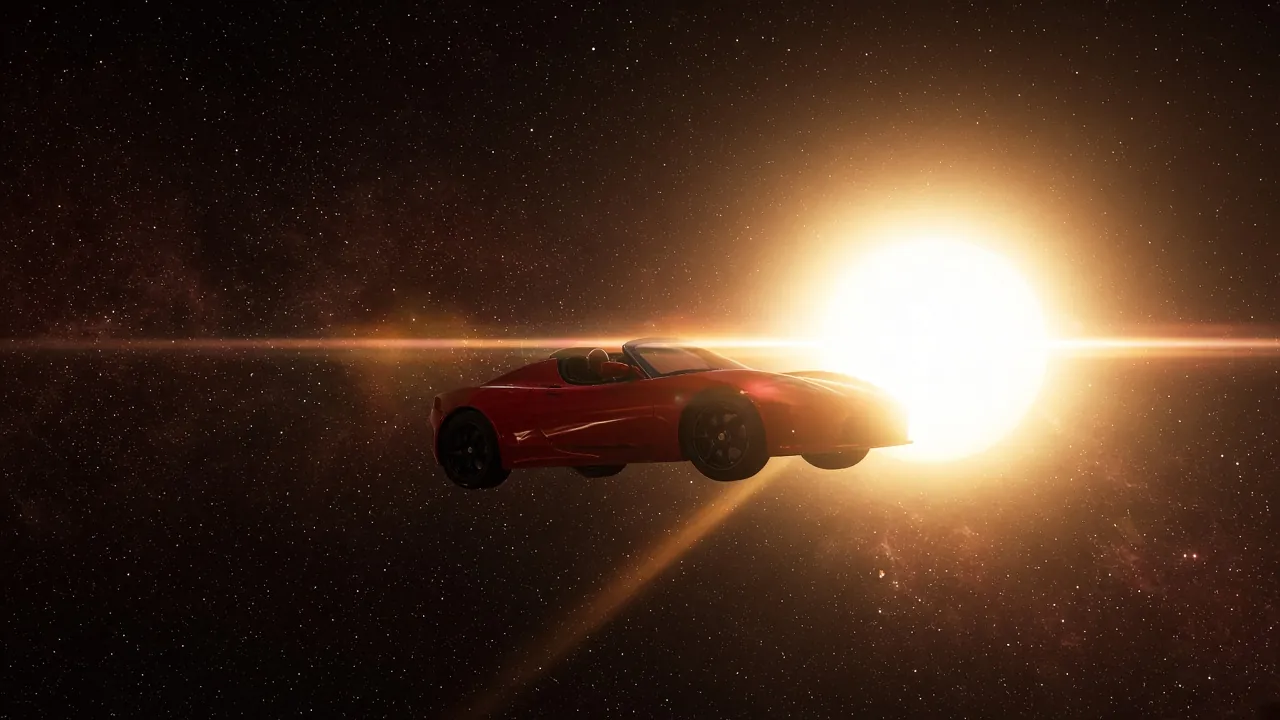 Roadster silhouetted against the Sun